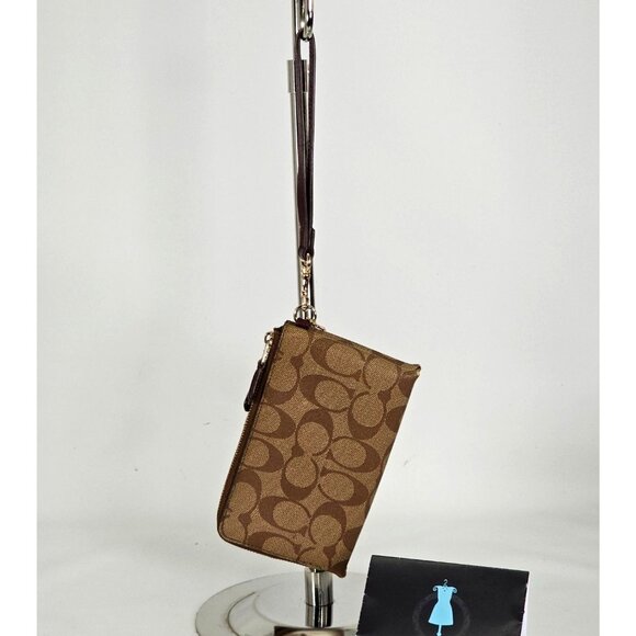 Coach Signature Women's Brown Leather Double Zip Wristlet Wallet144 - Picture 10 of 13